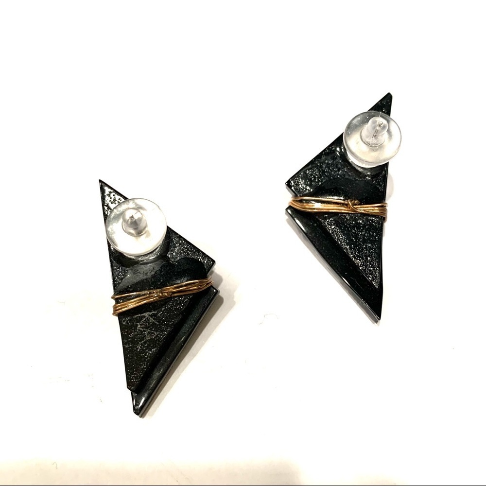 Hand Crafted Glass Triangle Earrings - Picture 2 of 3